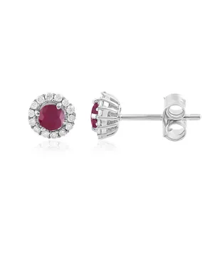 Ruby Earrings - 10ct White Gold Ruby and Diamond Stud Earrings - 786846