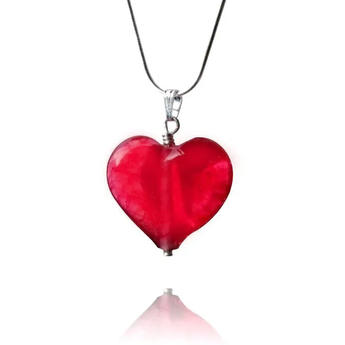 Ruby Glass Heart Pendant Necklace