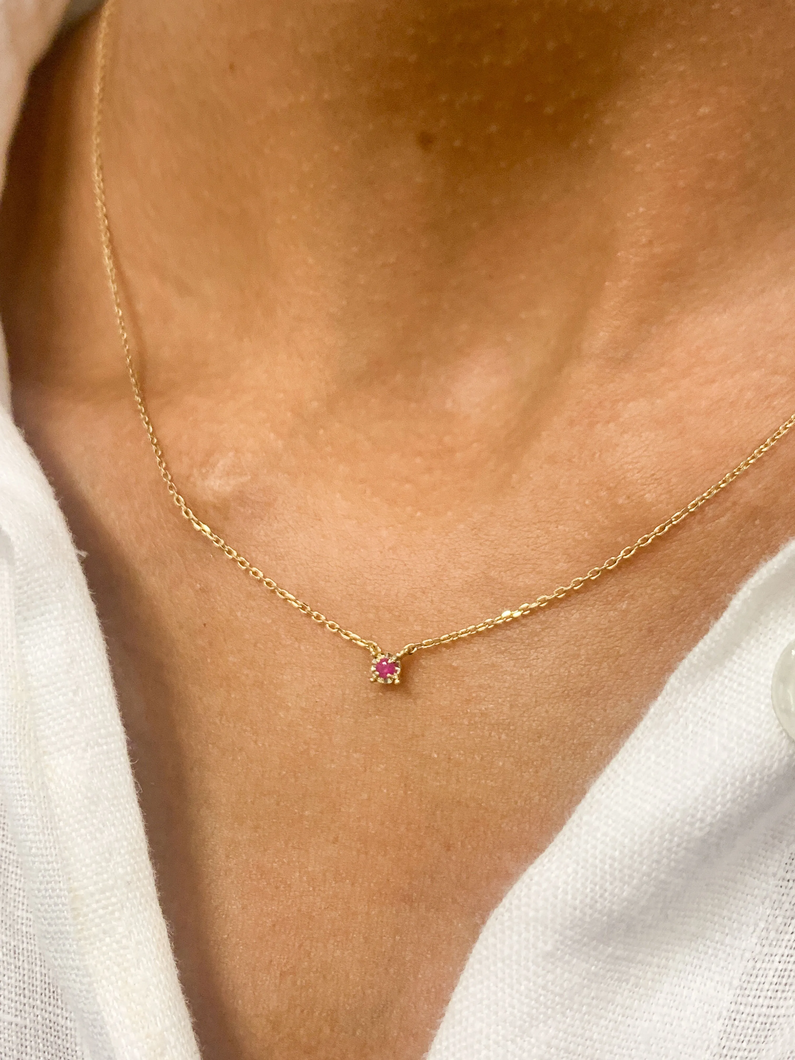 Ruby Gold Necklace - 14k Solid Gold Necklace - Genuine Ruby Necklace