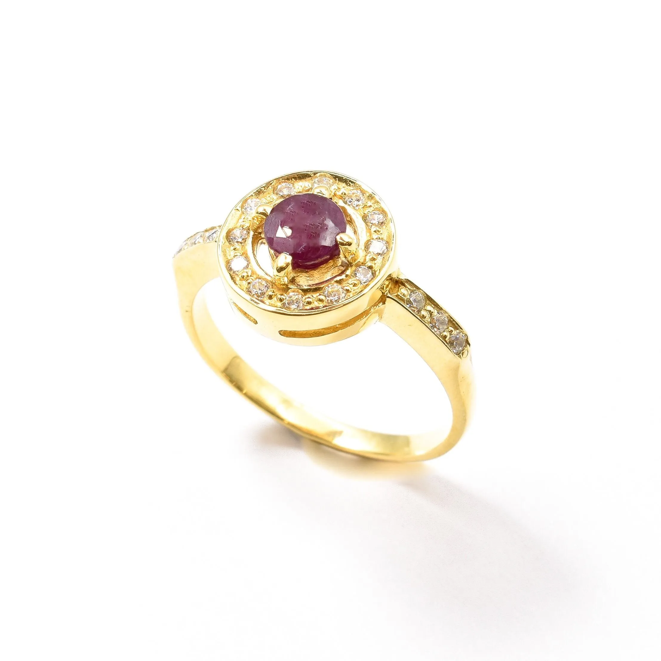 Ruby Gold Ring - Halo Ring, Natural Ruby Ring, Dainty Ruby Ring