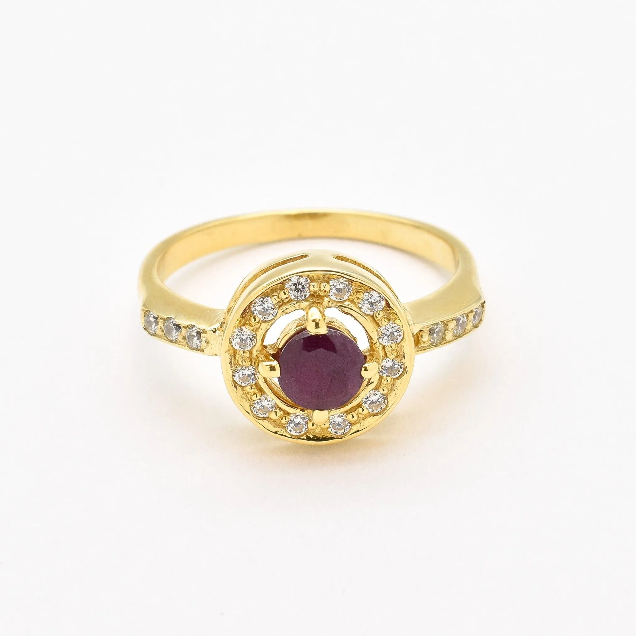 Ruby Gold Ring - Halo Ring, Natural Ruby Ring, Dainty Ruby Ring