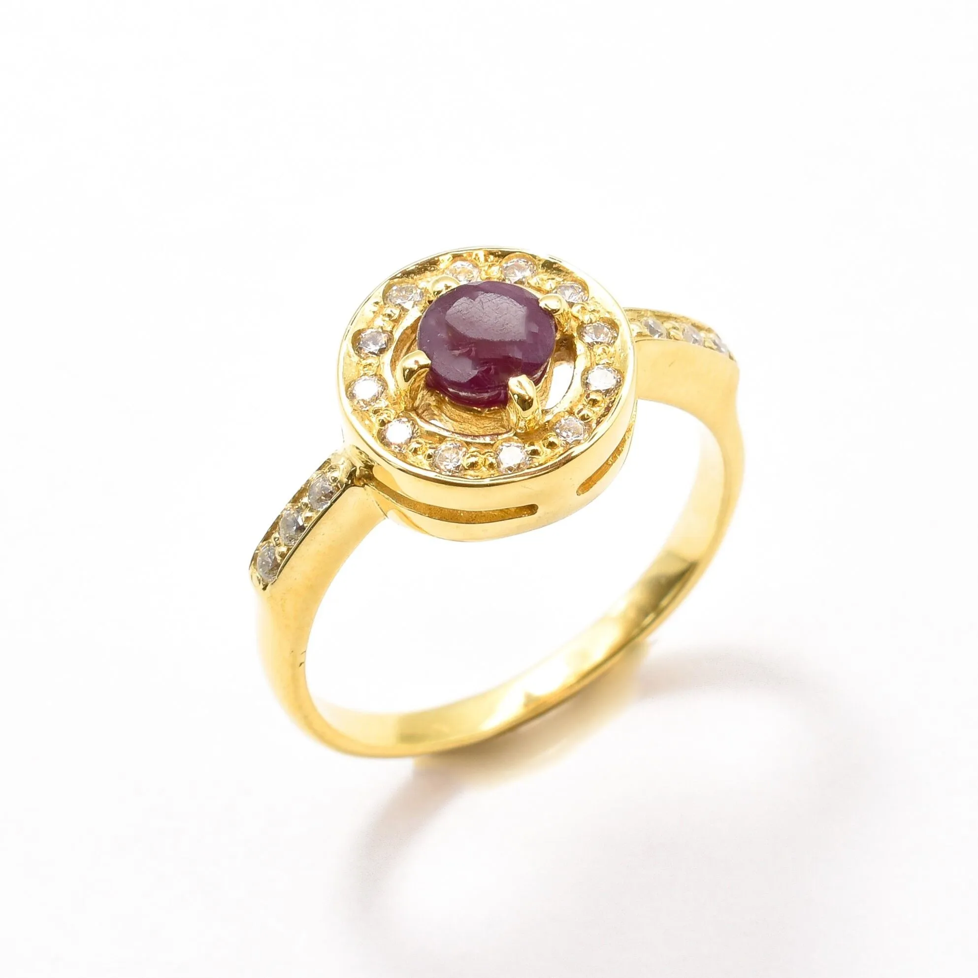 Ruby Gold Ring - Halo Ring, Natural Ruby Ring, Dainty Ruby Ring