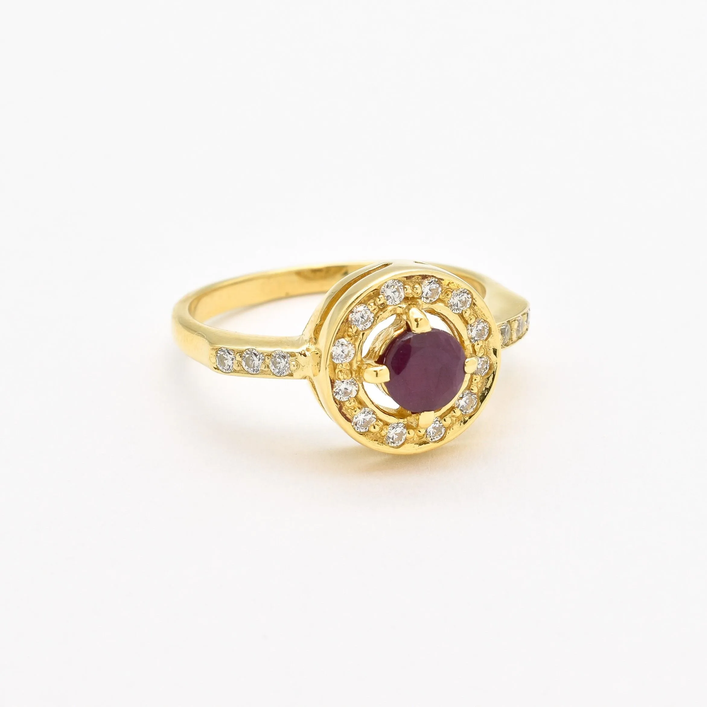 Ruby Gold Ring - Halo Ring, Natural Ruby Ring, Dainty Ruby Ring