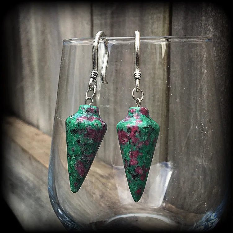 Ruby in Fuchsite earrings-Gemstone ear hangers