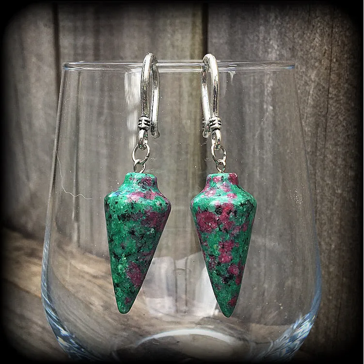 Ruby in Fuchsite earrings-Gemstone ear hangers