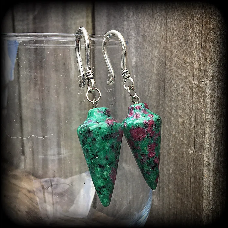 Ruby in Fuchsite earrings-Gemstone ear hangers