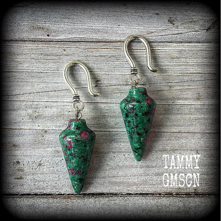 Ruby in Fuchsite earrings-Gemstone ear hangers