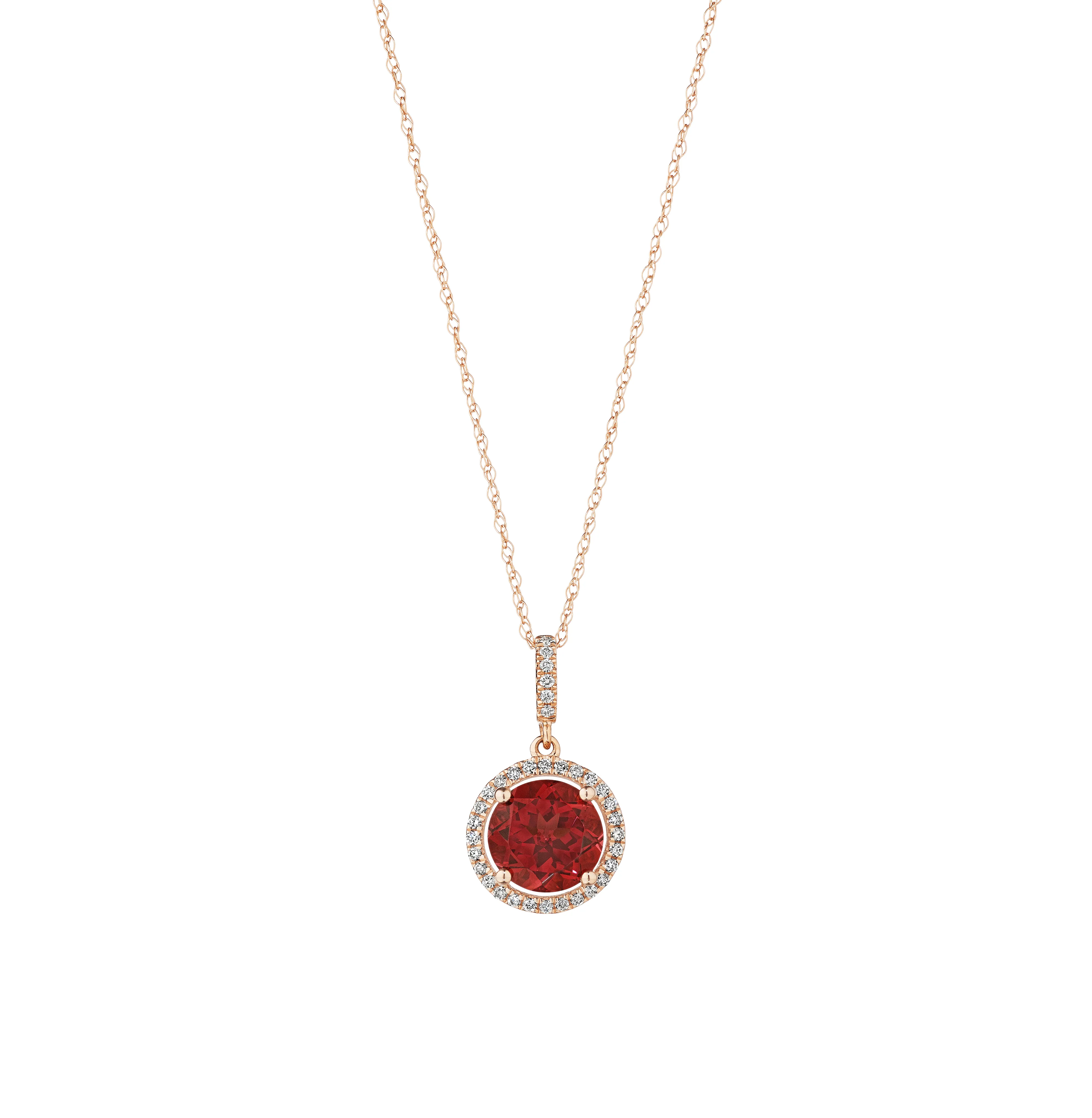 Sabel Rose Gold Round Garnet and Diamond Halo Pendant