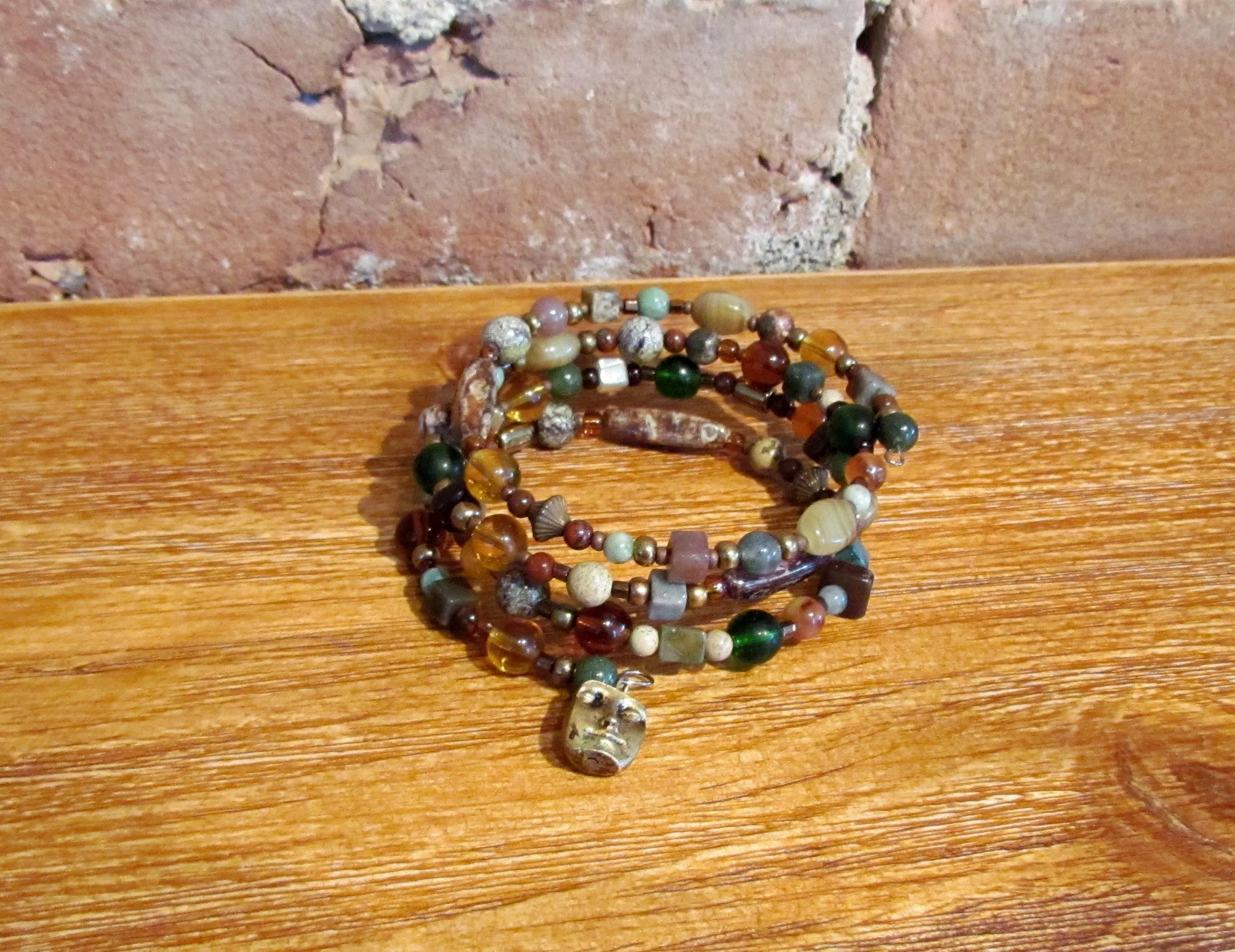 Semi Precious Beaded Spring Bracelet Handmade One Of A Kind