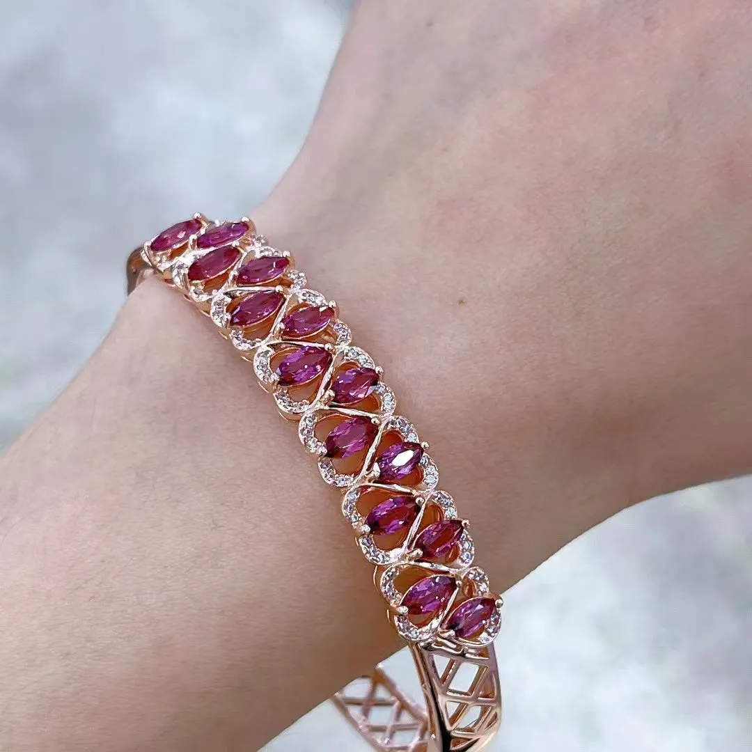 Semiprecious Stone Jewellery 925 Sterling Silver Natural Garnets Bangle