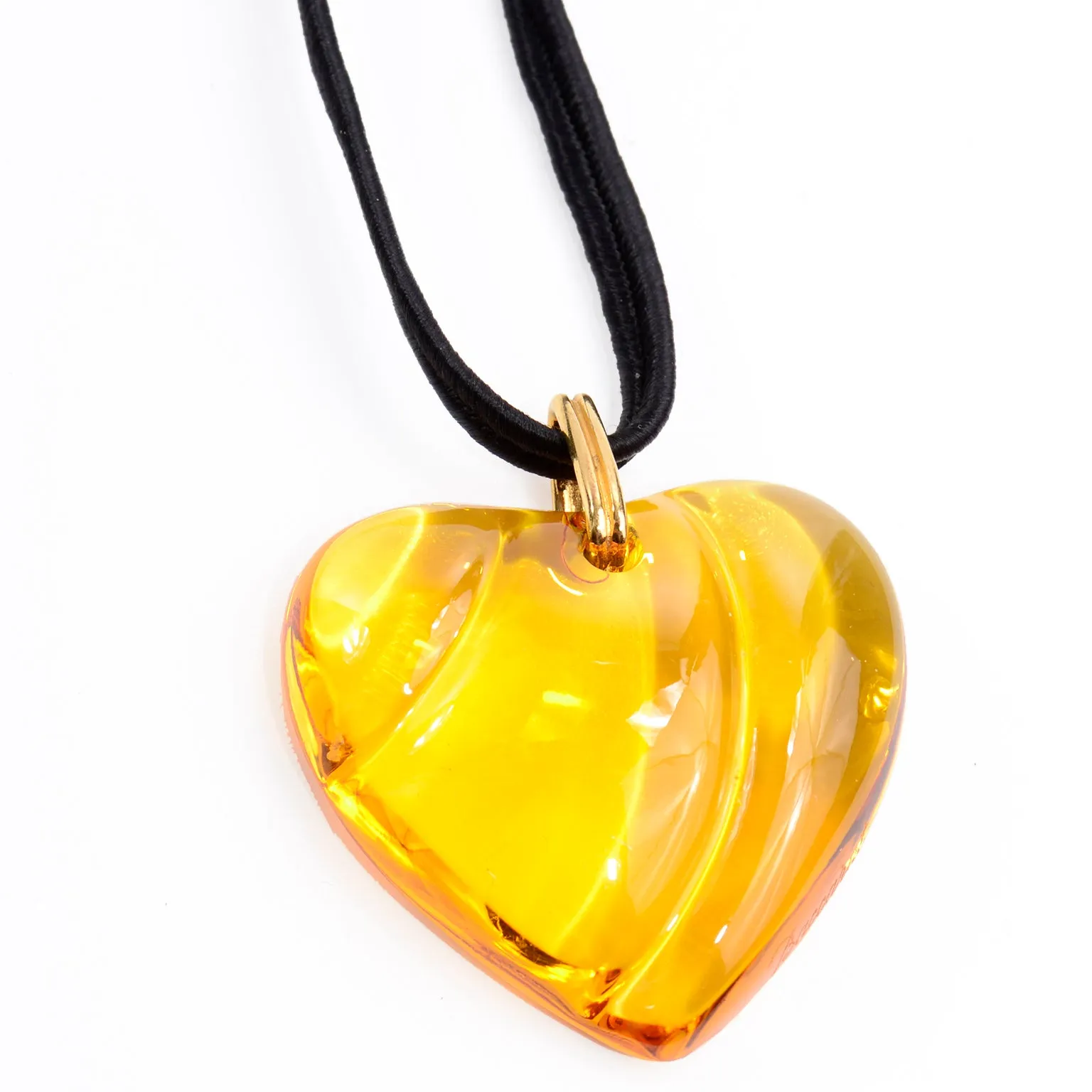 Signed Vintage Baccarat Pendant Amber Crystal Heart necklace