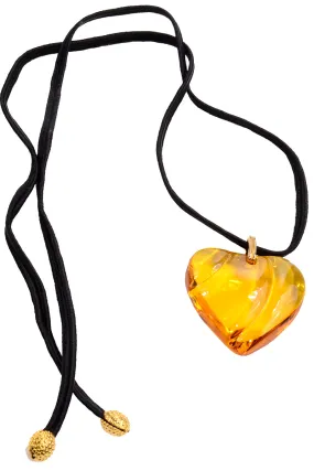 Signed Vintage Baccarat Pendant Amber Crystal Heart necklace