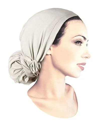 Silver Gray Pre-tied Head-scarf With Metallic Sparkle Finish! Soft Cotton Boho Chic ShariRose (Silver gray long - 340)