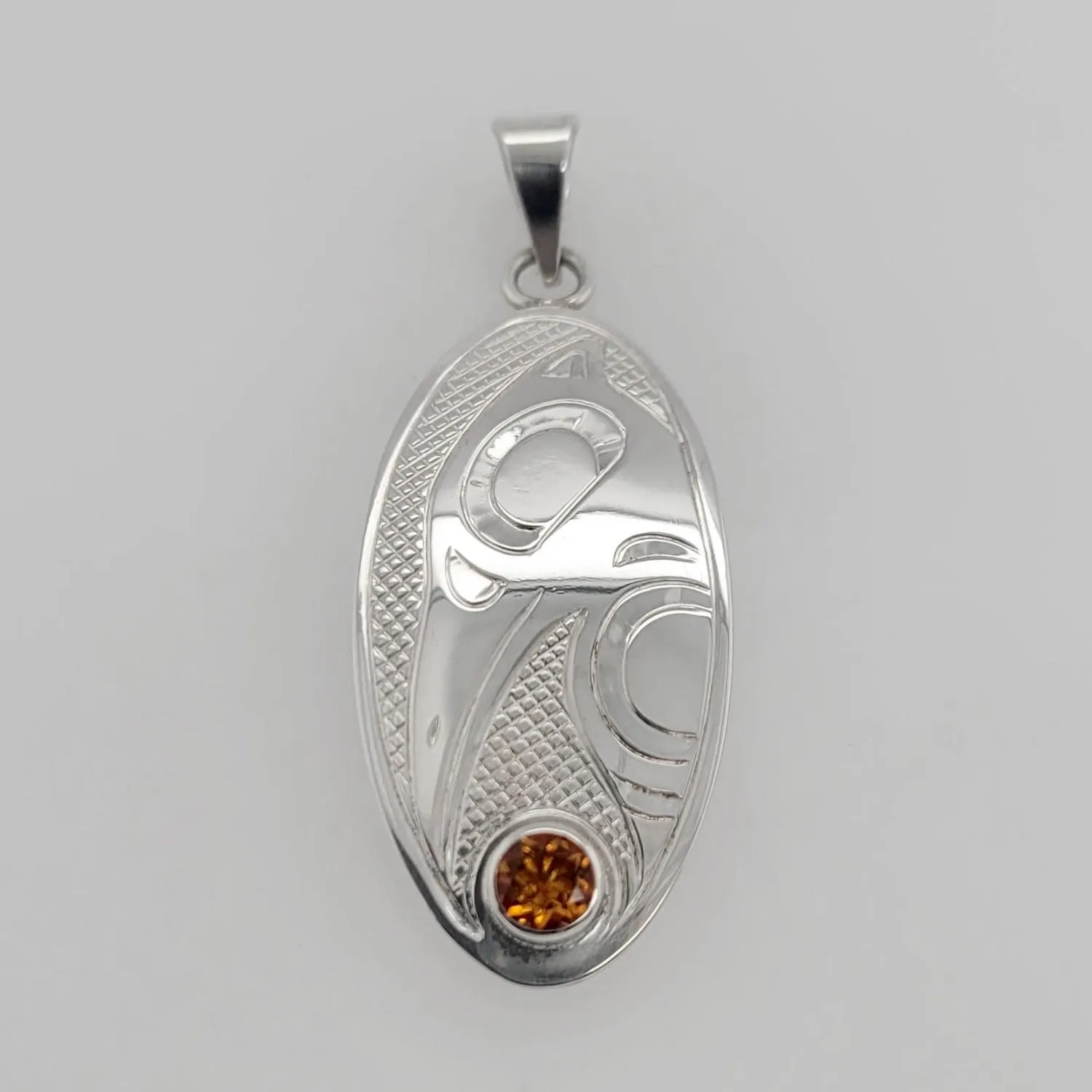 Silver Raven Pendant with Stone