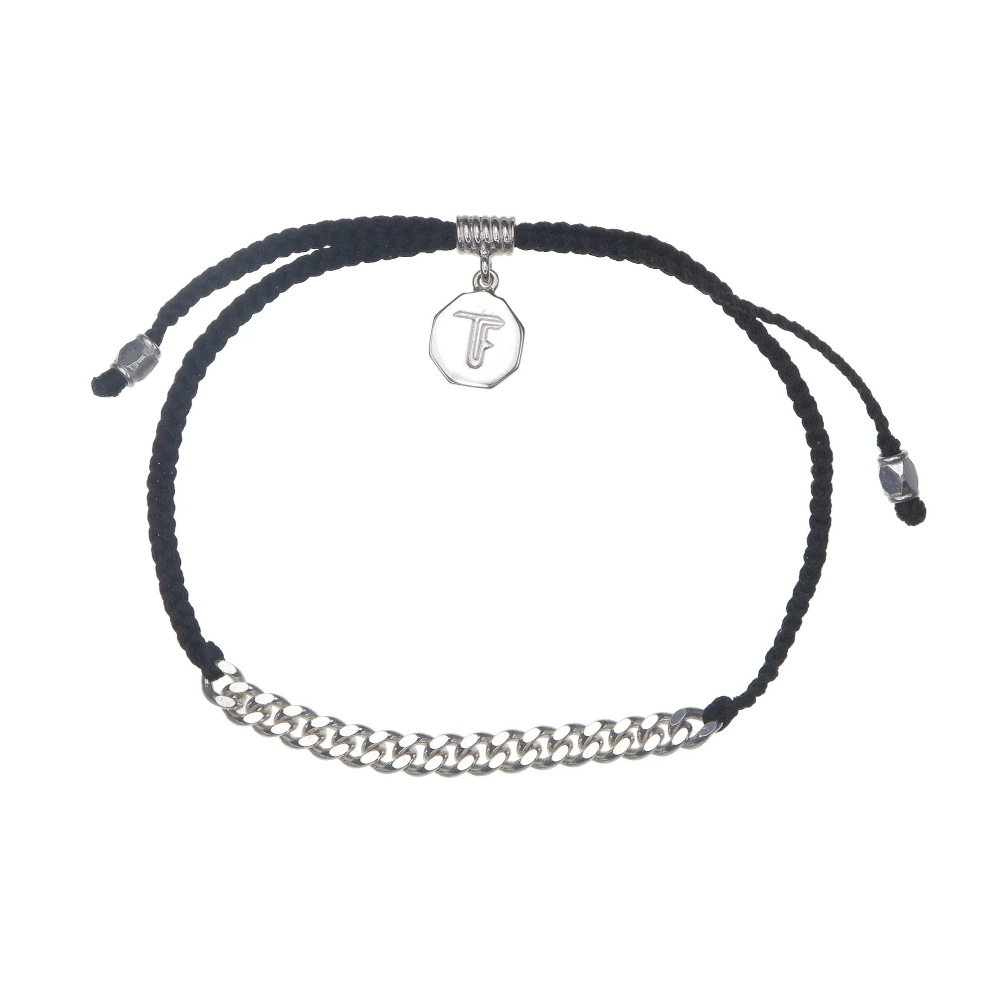 SIMPLE CHAIN & CORD BRACELET - BLACK -  SILVER