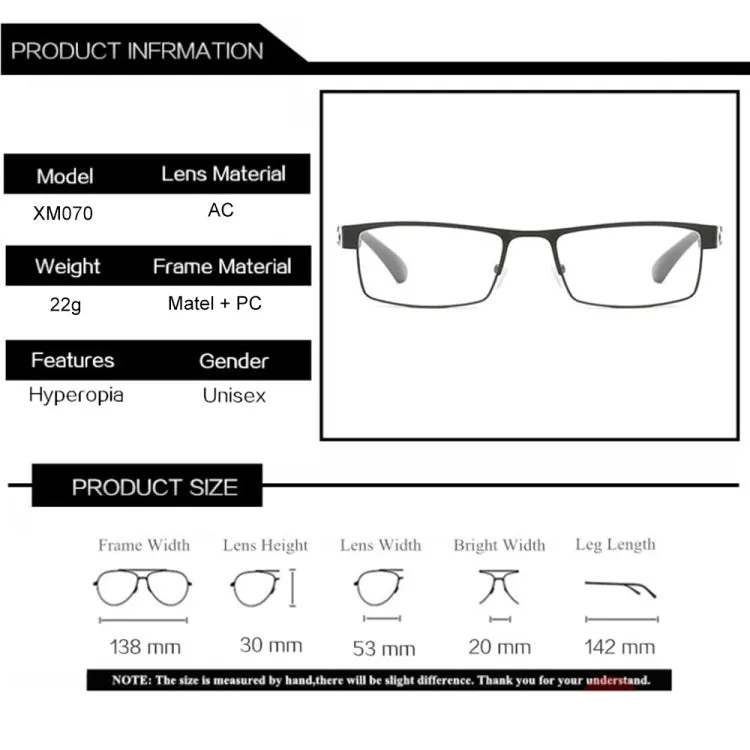 Simple Matel Frame Reading Glasses Hyperopia Eyeglasses  3.00D(Matte Black)