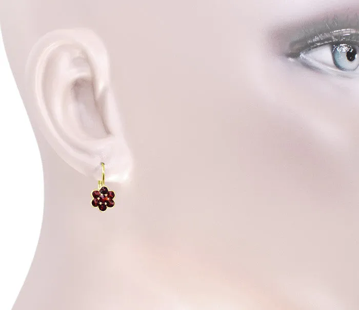 Small Bohemian Garnet Victorian Drop Earrings in 14 Karat Yellow Gold and Sterling Silver Vermeil