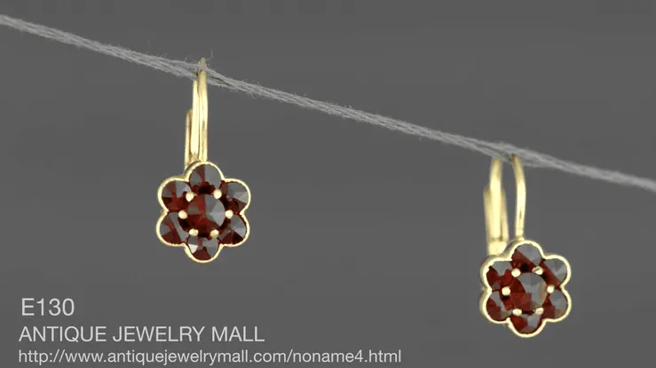 Small Bohemian Garnet Victorian Drop Earrings in 14 Karat Yellow Gold and Sterling Silver Vermeil