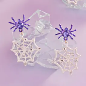 Spider Cobweb Dangle Earrings: Purple