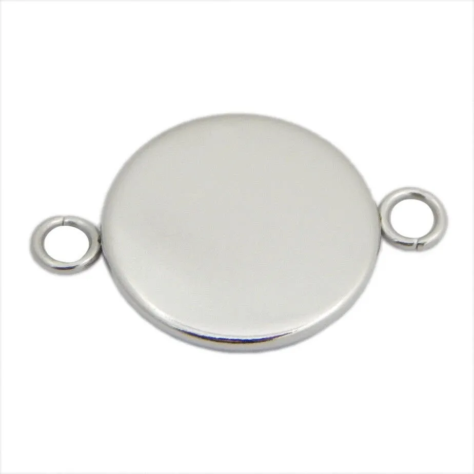 Stainless Steel Round Pendant Tray Double Loop Cabochon Setting Blank Bezel Pendant Base Two Rings Silver Tone 6 8 10 12 14 16 18 20 22 mm