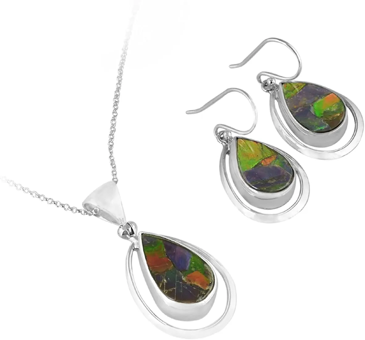 Starborn Ammolite Sterling Silver Pendant and Earring Set