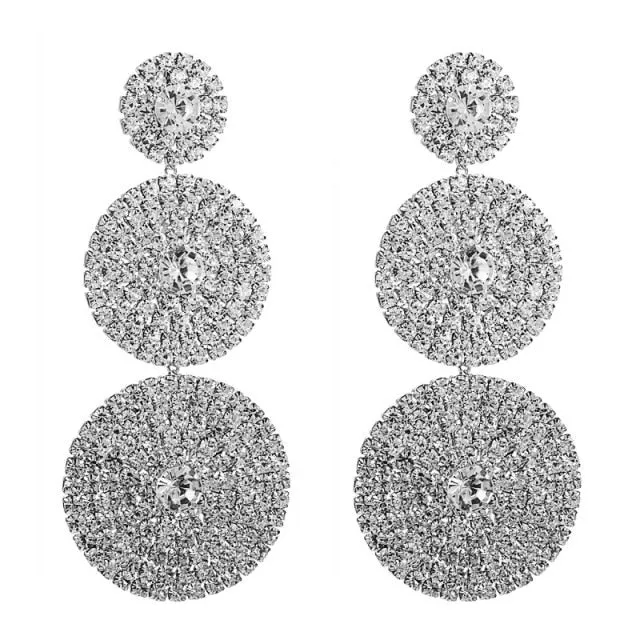 Statement Jewelry Exaggerated White Multi-layer Rhinestone Dangle Earrings for Women