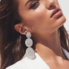 Statement Jewelry Exaggerated White Multi-layer Rhinestone Dangle Earrings for Women