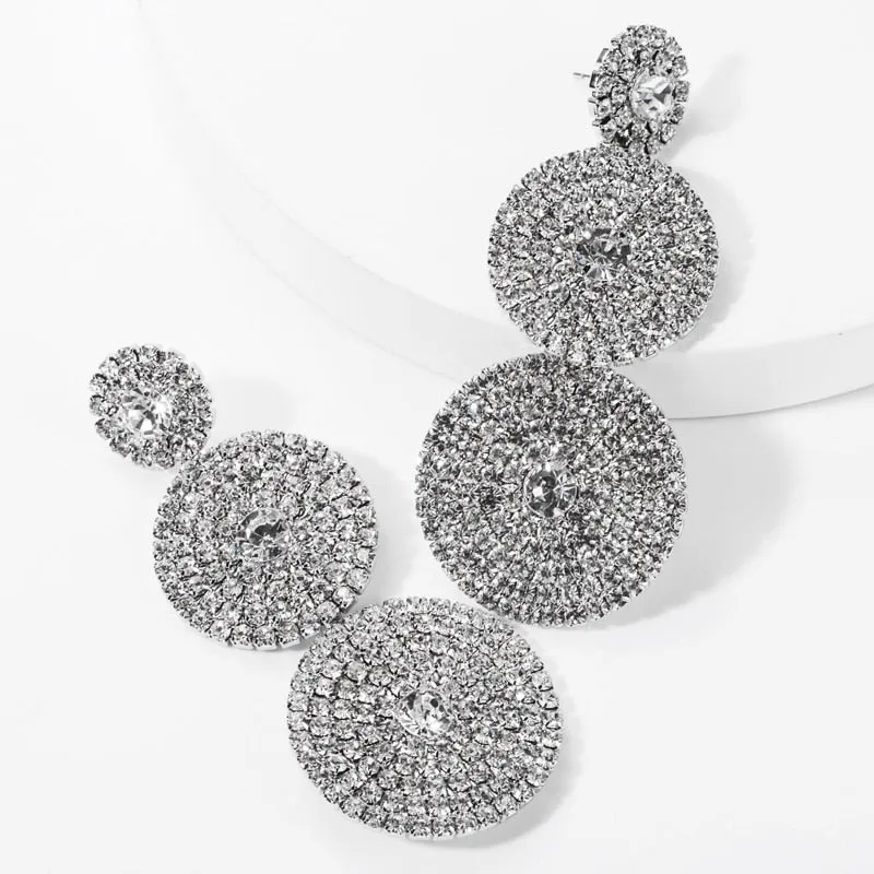 Statement Jewelry Exaggerated White Multi-layer Rhinestone Dangle Earrings for Women