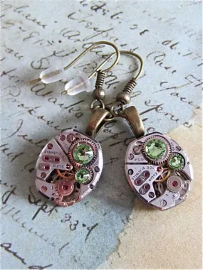 Steampunk ear gear - Peridot - Steampunk Earrings