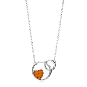 Sterling Silver Amber Entwined Heart Necklace