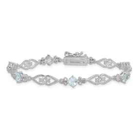 Sterling Silver Diamond & Gemstone Filigree Hearts Bracelets