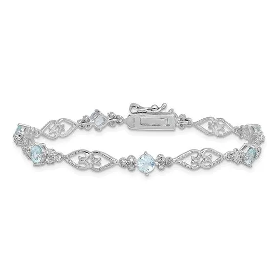 Sterling Silver Diamond & Gemstone Filigree Hearts Bracelets