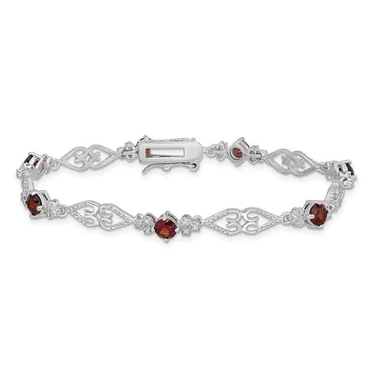 Sterling Silver Diamond & Gemstone Filigree Hearts Bracelets