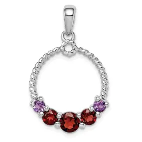 Sterling Silver Garnet and Amethyst Circle Pendant