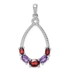 Sterling Silver Garnet and Amethyst Teardrop Shaped Pendant