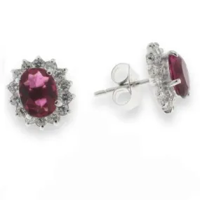 Sterling Silver Oval Ruby CZ Halo Stud Earrings