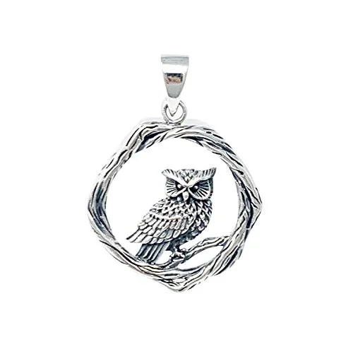 Sterling Silver Owl and Wreath Pendant