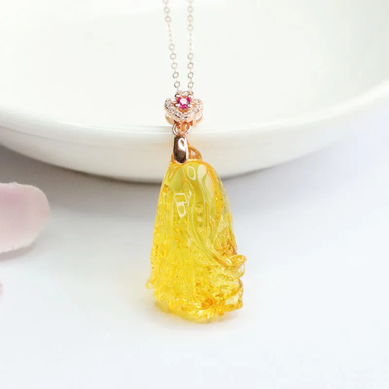 Sterling Silver Rose Gold Necklace with Beeswax Amber Pendant