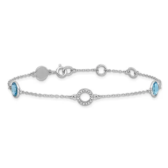 Sterling Silver White Ice Diamond & Round Gemstone Bracelets