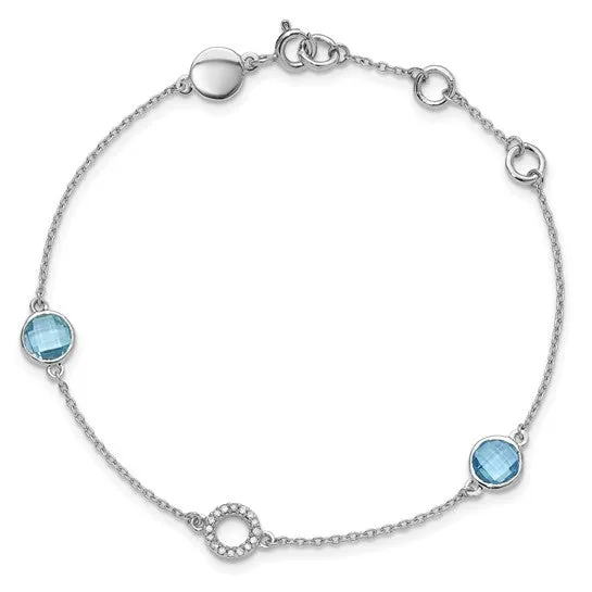 Sterling Silver White Ice Diamond & Round Gemstone Bracelets