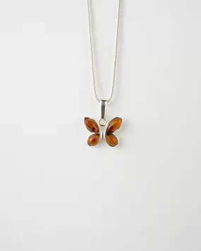 Subtle Butterfly Pendant Necklace - Elegant Baltic Amber & Sterling Silver Jewelry