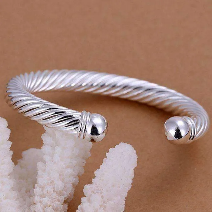 Swirling Silver Bold Bangle 7mm Cuff Bracelet For Woman