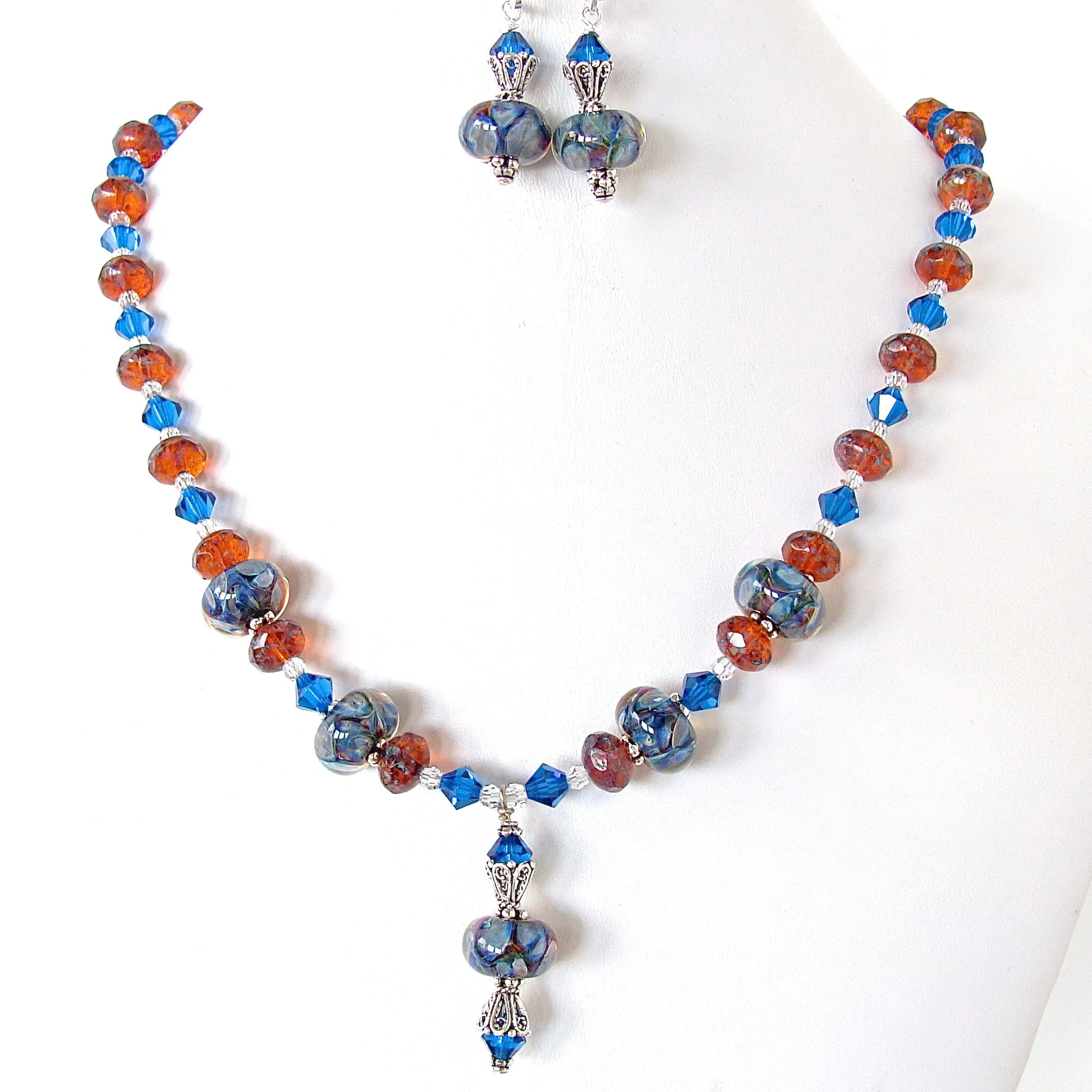 Tanya: Blue Glass Pendant Necklace Set