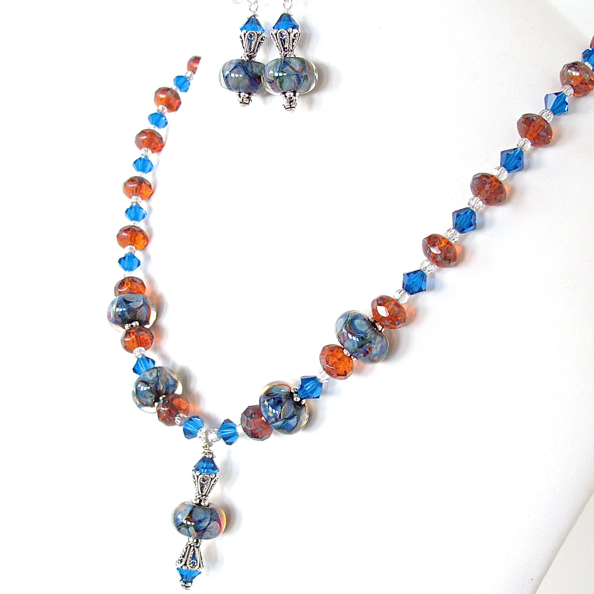 Tanya: Blue Glass Pendant Necklace Set