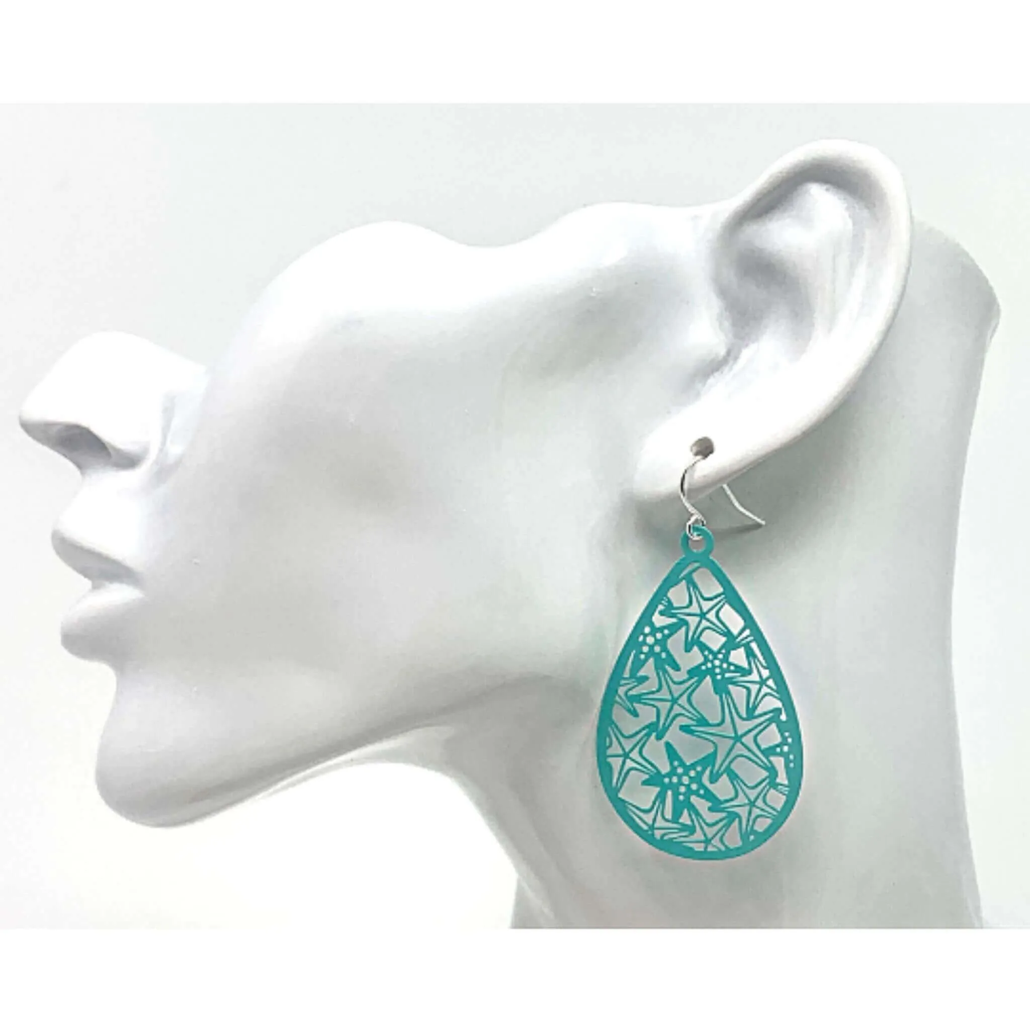 Teal Starfish Teardrop Earrings