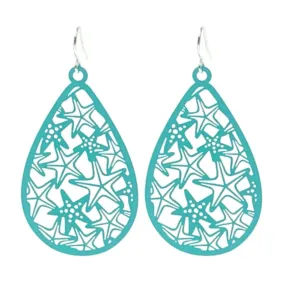 Teal Starfish Teardrop Earrings