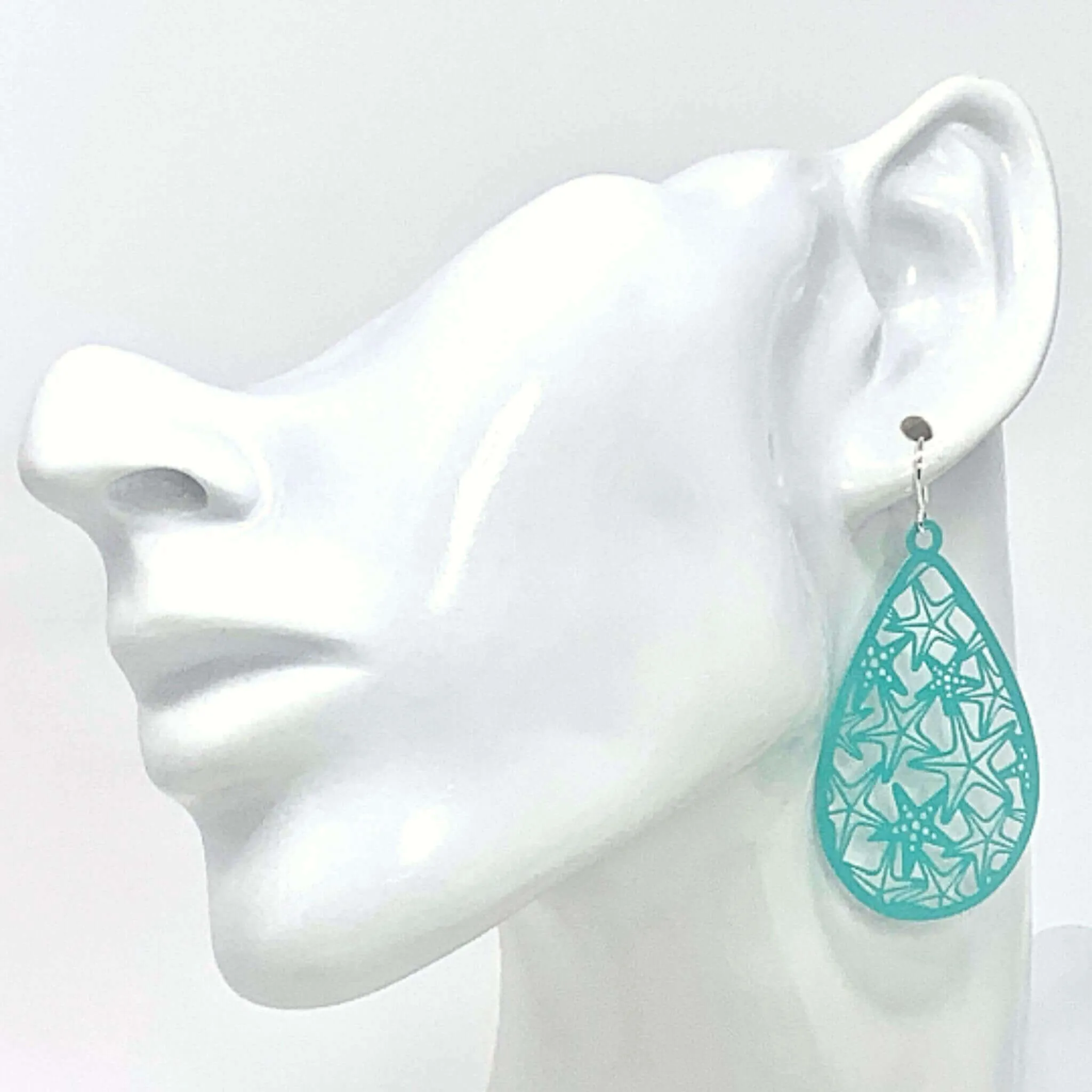 Teal Starfish Teardrop Earrings