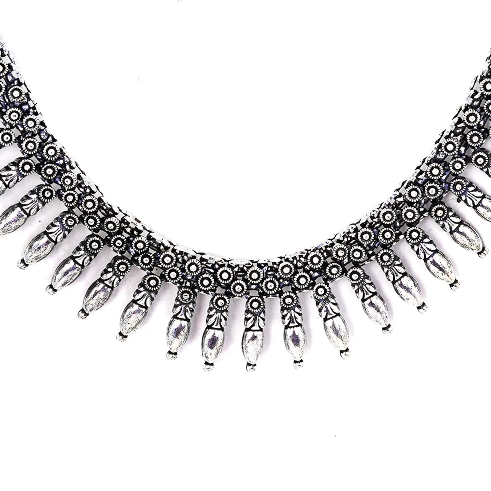 TEEJH Nitika Silver Oxidised Choker Necklace For Women