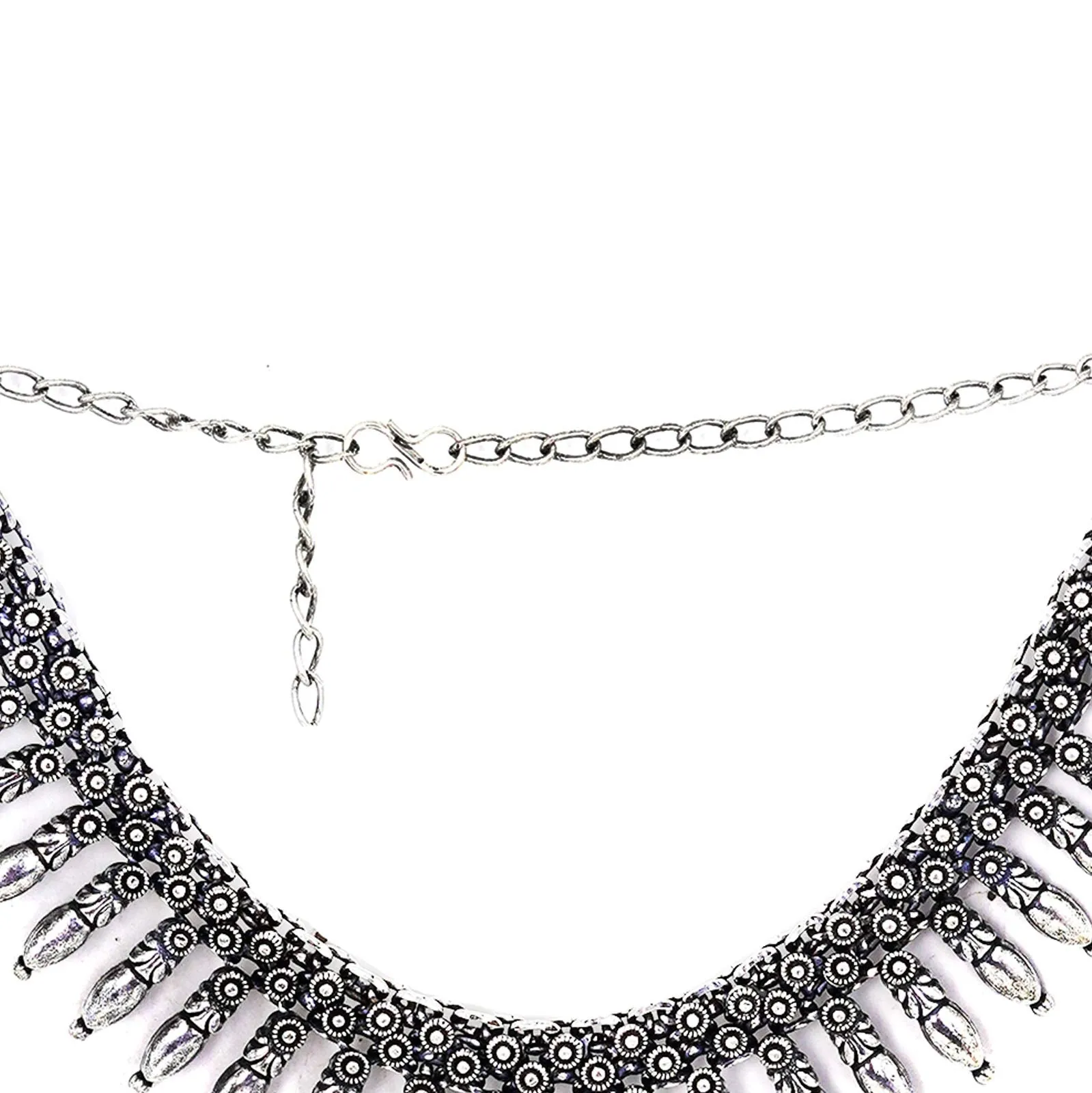 TEEJH Nitika Silver Oxidised Choker Necklace For Women