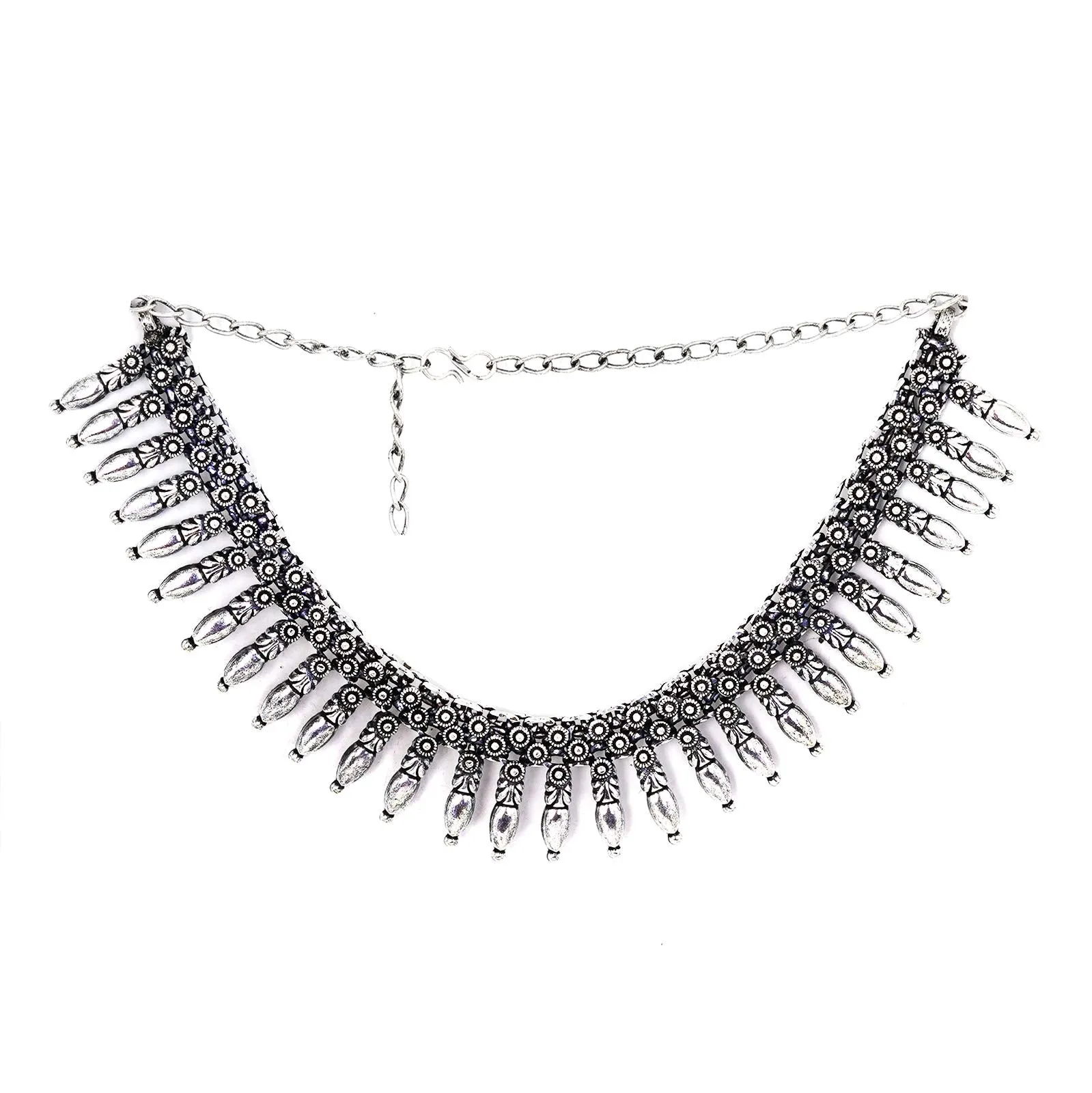 TEEJH Nitika Silver Oxidised Choker Necklace For Women